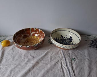 Grande ciotola in ceramica d'epoca fatta a mano da 10,62'', ciotola in terracotta primitiva, arte della ceramica in terracotta smaltata
