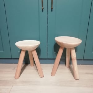 Rustic Milking Stool - Three Legged Flower Stand - Small Round Wooden Farmhouse Stool - Primitive Style Step Stool - Bedside Table