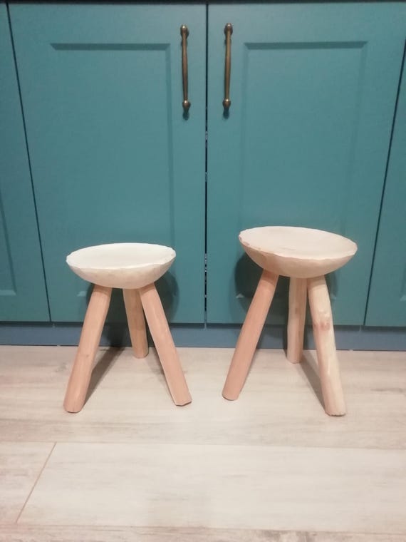 Rustic Milking Stool - Three Legged Flower Stand - Small Round Wooden Farmhouse Stool - Primitive Style Step Stool - Bedside Table