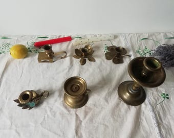 Bougeoirs de chambre vintage en laiton, bronze et étain pour décoration ou cadeaux