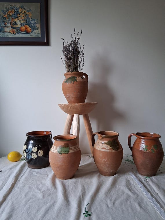 Large Primitive Clay Jugs, Antique Ceramic Pitcher, Ancient