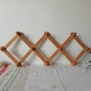 Vintage Folding Wooden Hanger, Wall Hanging Hat Coat Rack, Wood Accordion Hanger with Ten Hooks