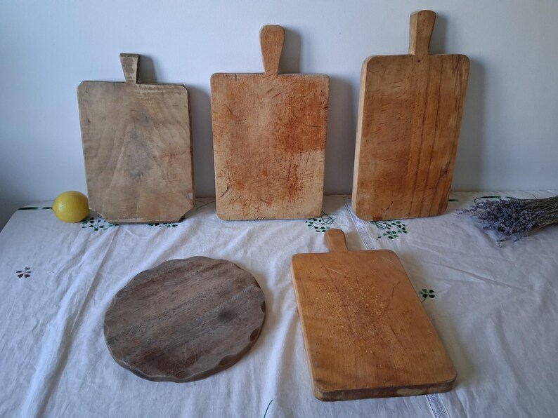 Vintage chopping board, Wooden cutting board with signs of use, Old serving board 14.96 inches for kitchen decor or food photo props image 6