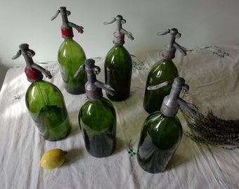 Vintage Green Soda Seltzer Siphon Bottles from Transylvania