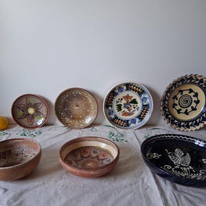 Platos de arcilla tradicionales rumanos hechos a mano, decoración de pared, cuenco campesino antiguo popular, cerámica rústica de terracota