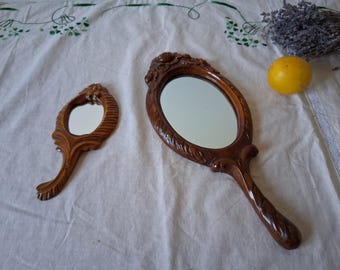 Vintage Hand Mirror, Antique Wooden Hand Carved Oval Mirror, Lady Gift Vanity Mirror, Dressing Table Makeup Mirror, Gift for Her
