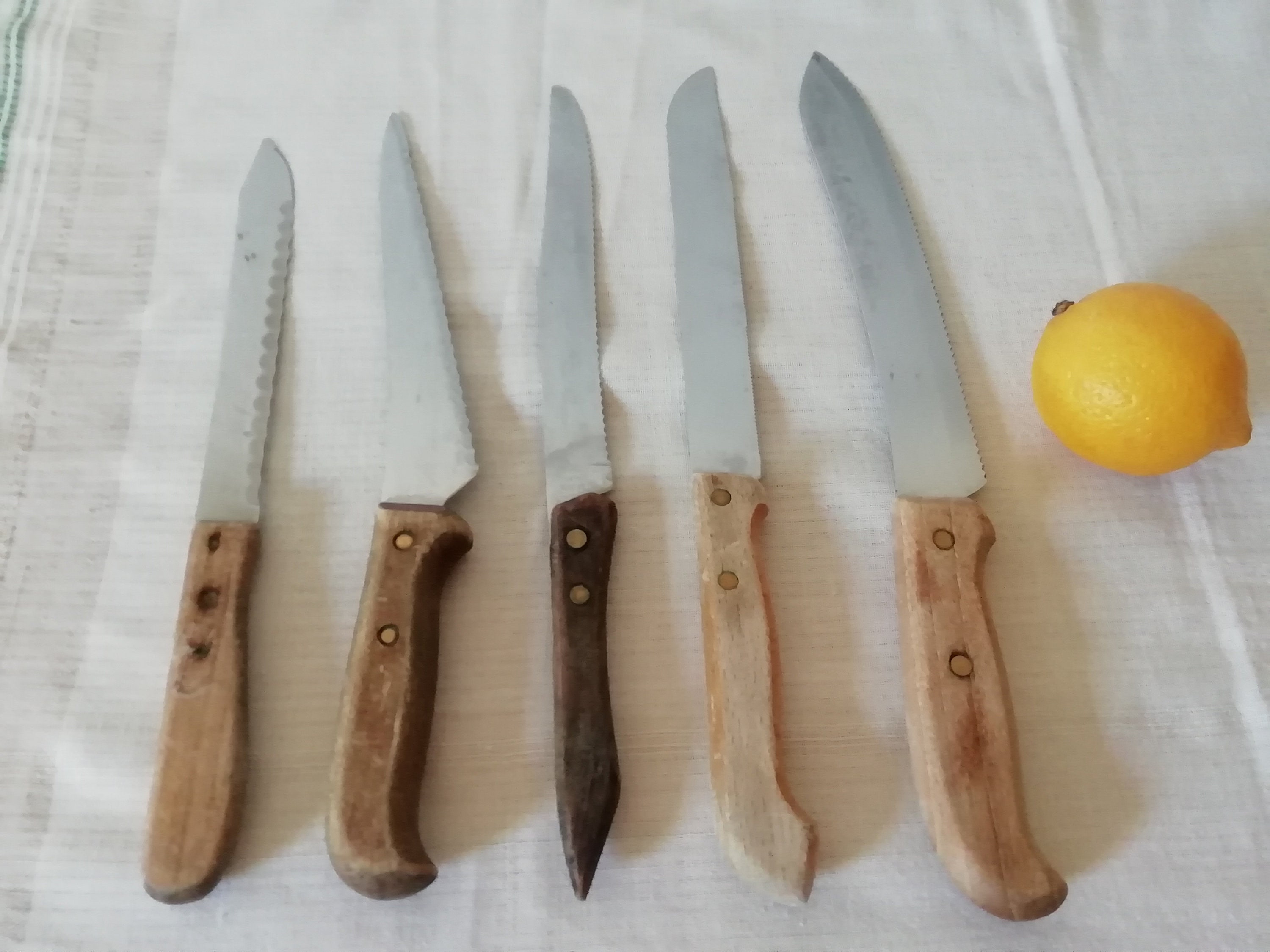 大型ヴィンテージ木製ハンドルキッチンナイフ - 木製ハンドル付き