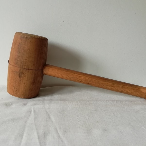 Vintage Wooden Mallet - Primitive Wooden Gavel Hammer - Wood Working Tool - Country Farm Decor