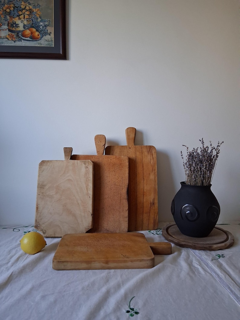Vintage chopping board, Wooden cutting board with signs of use, Old serving board 14.96 inches for kitchen decor or food photo props image 9