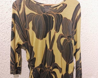 DRIES VAN NOTEN Floral Printed Asymmetric Top in Pale Yellow size Small