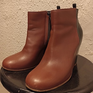CELINE  PHOEBE PHILO high-heels ankle boots size 38  Leather Black & Brown  pre-owned !!!