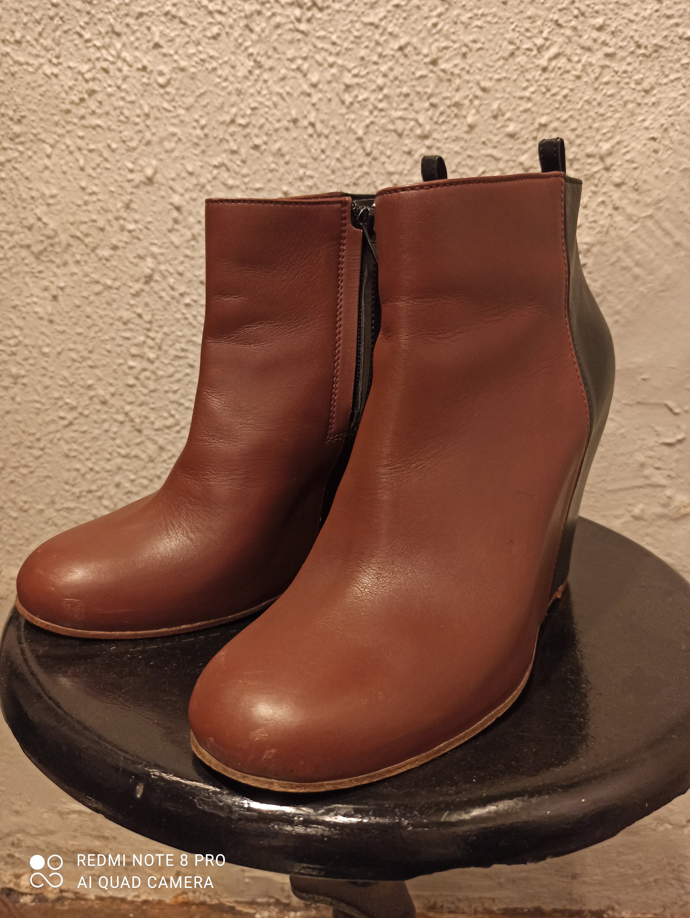 CELINE  PHOEBE PHILO high-heels ankle boots size 38  Leather Black & Brown  pre-owned !!!