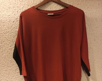 DRIES VAN NOTEN Doppelfarbiges Baumwoll T-shirt Rot & Schwarz mit Defektgröße Extra Small Neu !!!