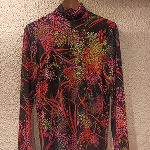 DRIES VAN NOTEN Floral Printed Stretch Turtleneck top in Black with defect size Small New !!!