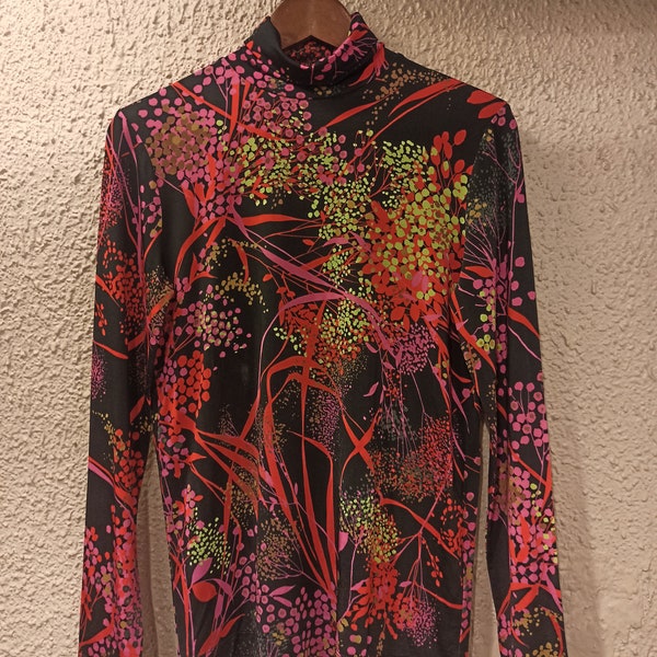 DRIES VAN NOTEN Floral Bedrucktes Stretch Rollkragen Top in Schwarz mit defekt Größe S Neu !!!