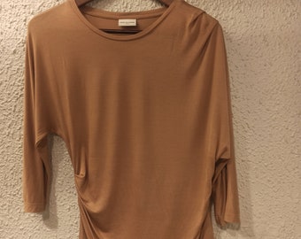 DRIES VAN NOTEN Cerus Asymmetrisches Raff Top Tan Größe S Neu !!!