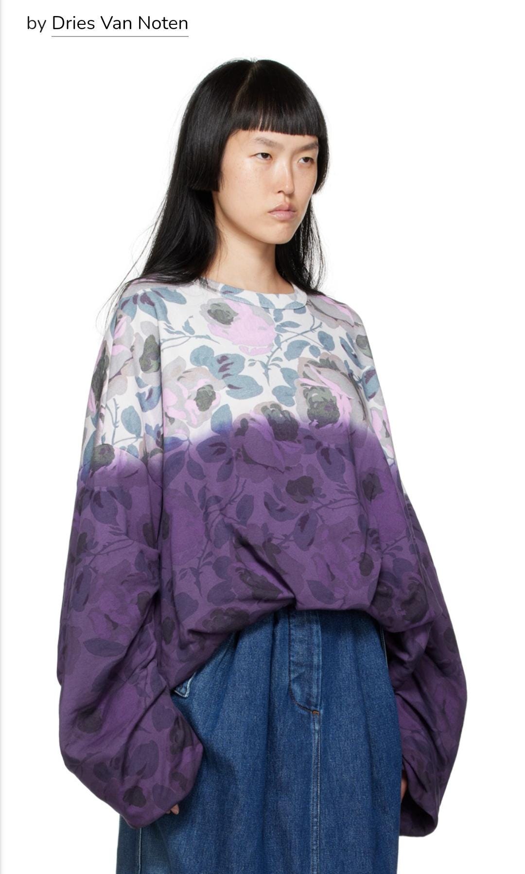 DRIES VAN NOTEN Draped Dip-dyed Floral Printed Sweatshirt in