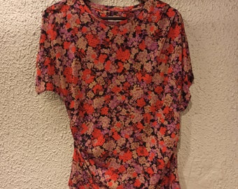 DRIES VAN NOTEN Floral Print Cerus Gathered  Red Top size Small  Authentic New !!