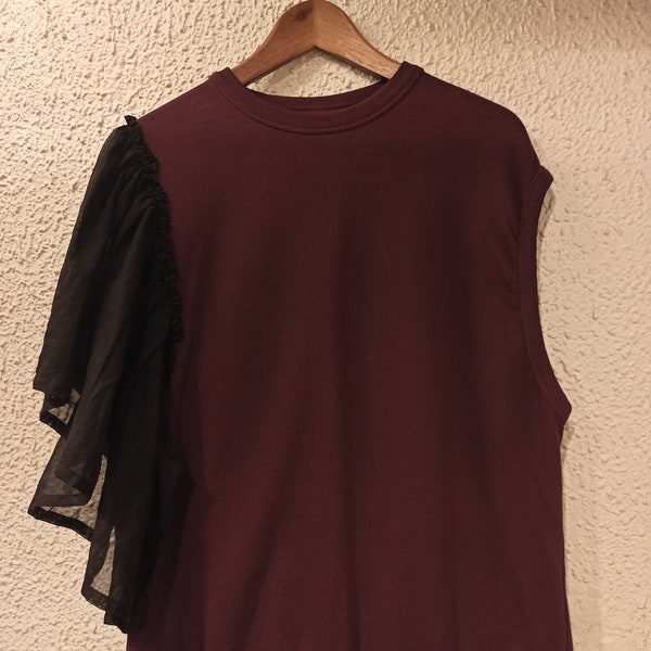 DRIES VAN NOTEN Halto Rüschen Sweatshirt Top Burgund Größe: Extra Small Neu !!