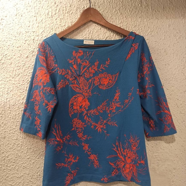 DRIES VAN NOTEN Floral besticktes Sweatshirt Blau Größe S Neu !!