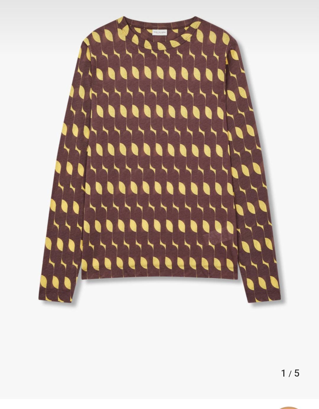 DRIES VAN NOTEN Graphic Printed Long Sleeve Cotton Top in Brown