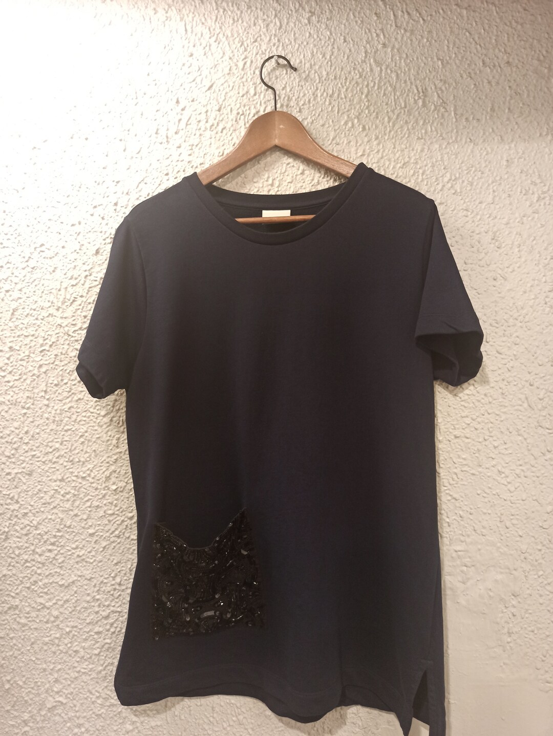 DRIES VAN NOTEN フロントビーズポケットセーターTシャツ ネイビー 