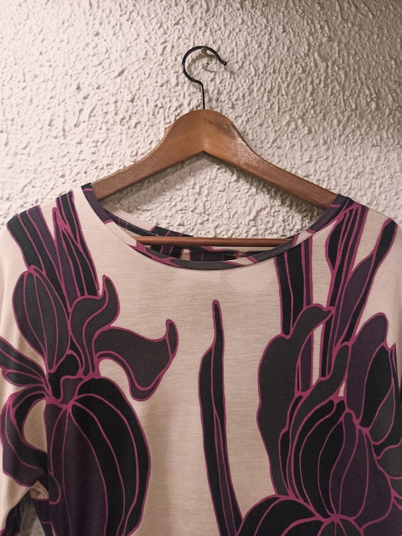 DRIES VAN NOTEN Floral Printed Asymmetric Fuchsia Top Size Small