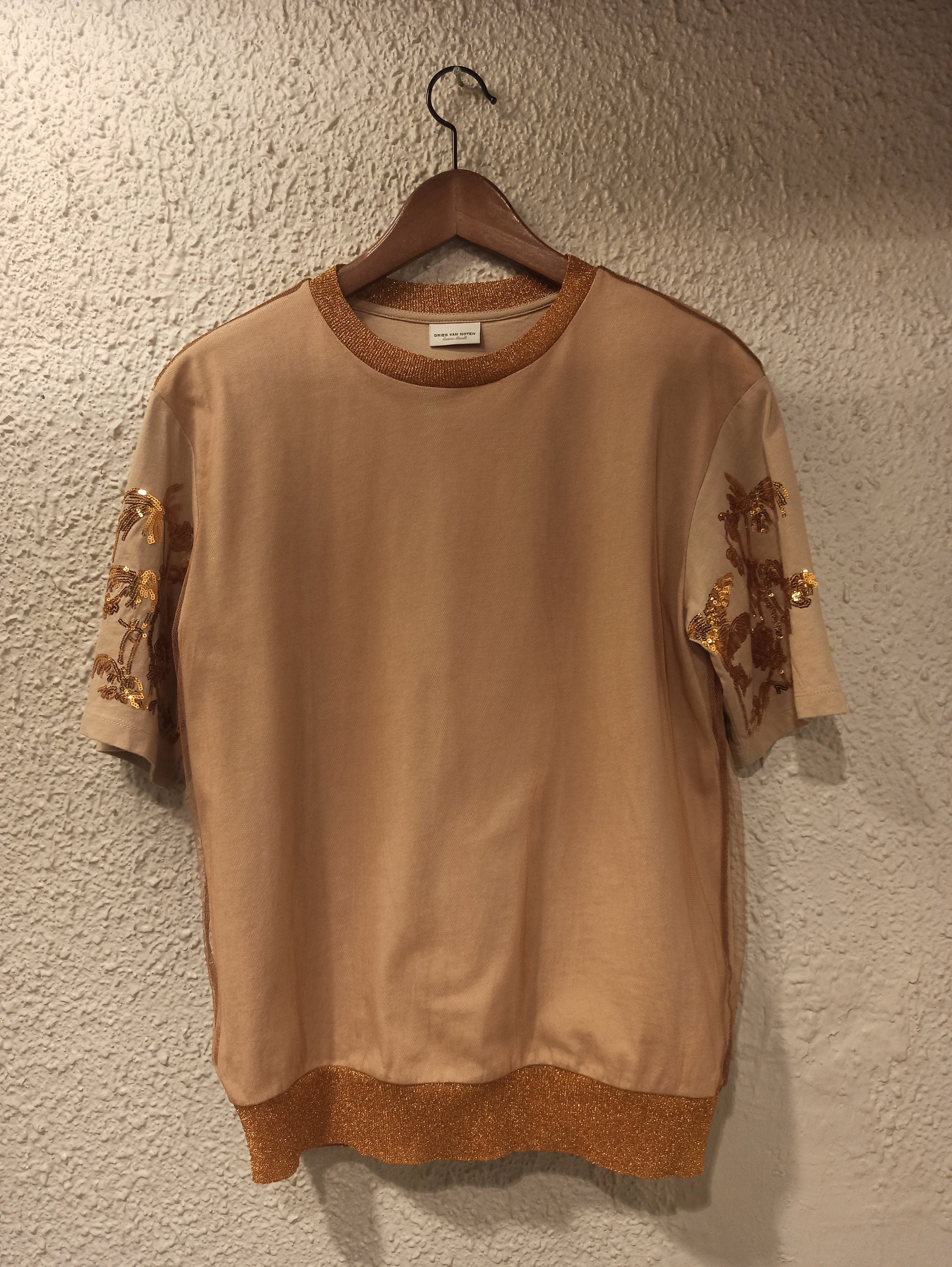 ドリス ヴァン ノッテン スパンコール フローラル メッシュ トップ 