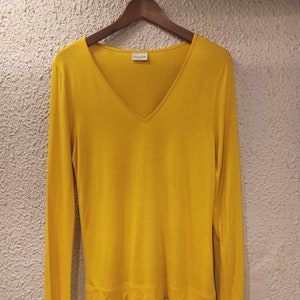 DRIES VAN NOTEN Deep V-Neck Long Sleeve T-shirt Yellow size: Small  authentic & New !!!!