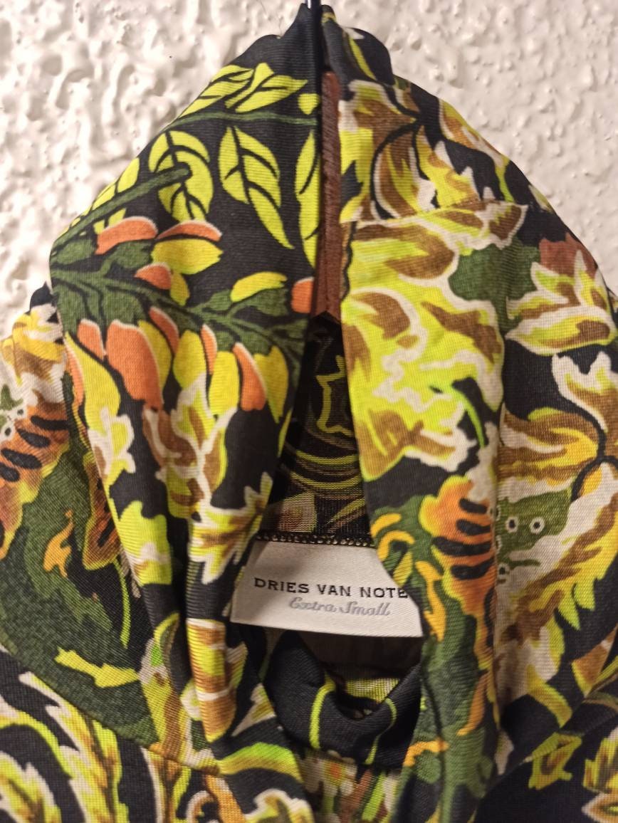 DRIES VAN NOTEN Graphic Printed Turtleneck Yellow Stretch Jersey