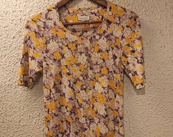 DRIES VAN NOTEN Floral Printed Scoop Neck Fitted Top Yellow size Extra Small New !!