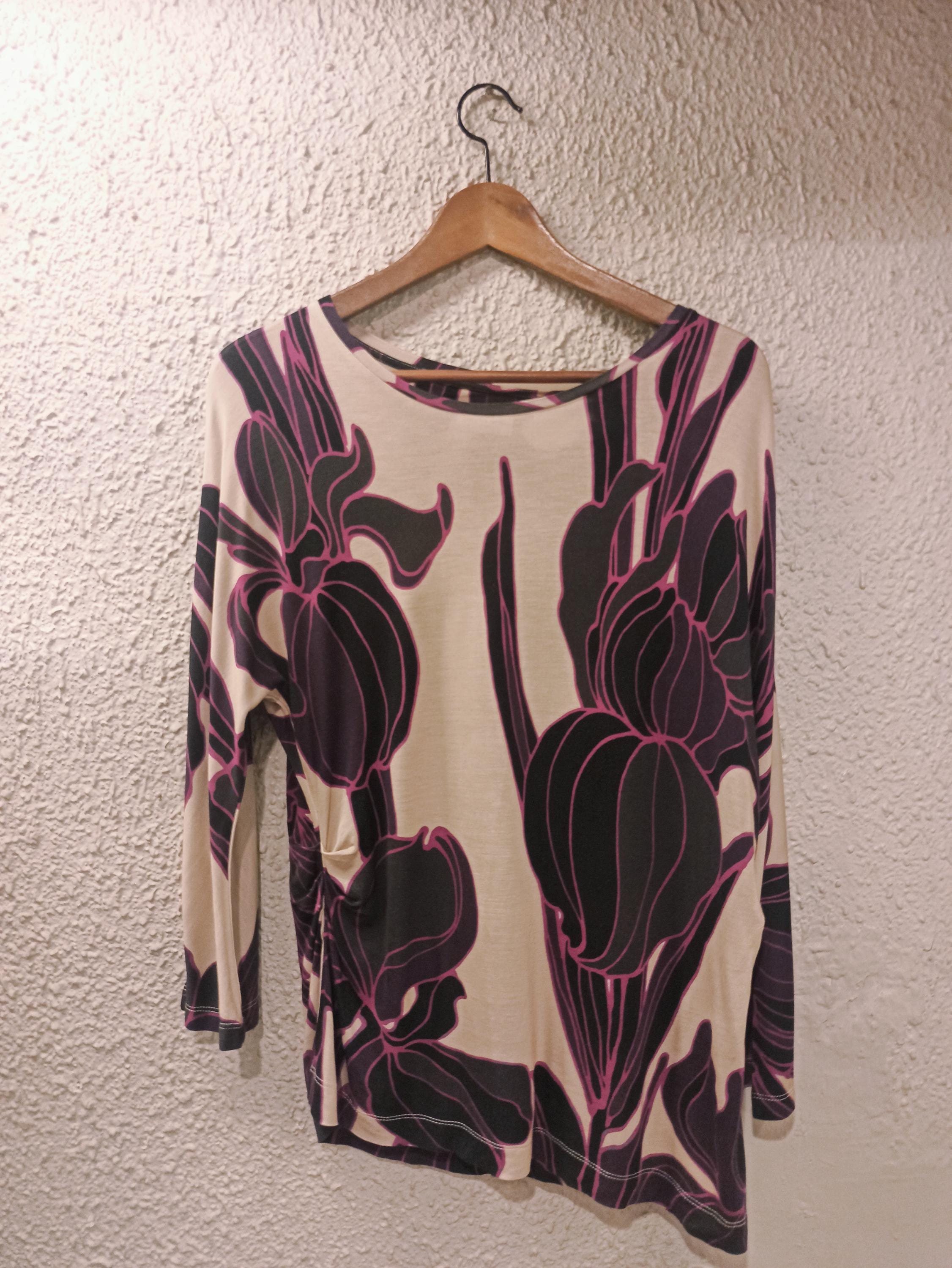 DRIES VAN NOTEN Floral Printed Asymmetric Fuchsia Top Size