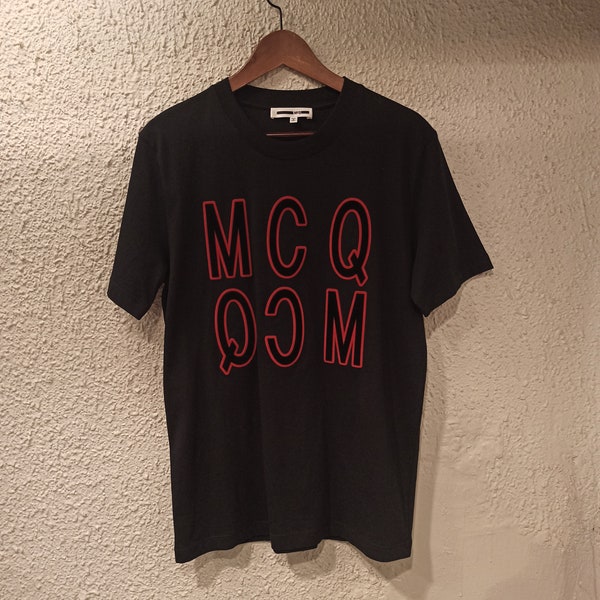 McQ ALEXANDER MCQUEEN Logo Bestickt Slim Fit T-Shirt Schwarz mit Defekt Größe: SMALL New !!