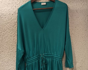 DRIES VAN NOTEN Deep V-neck Lace Up Jersey Top Turquoise size Small New !!!!