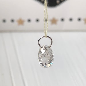 Briolette diamond charm, Floating necklace, Rose cut, 14K white gold, Certified gemstone, Solitaire pendant, Natural gem, Eye clean, 1CT