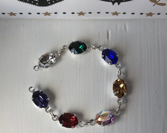 Deltora Quest Belt. Crystal Bracelet with Silver Plated Chain. Fantasy Bookish Bracelet. Oval Crystal Cup Chain Multi-Colour Bracelet