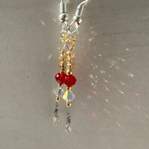 18K gold, Briolette diamond earrings, Red crystal AB beads on sterling silver hooks, Lariat, Bridal jewelry, Gemstone beads, Rose cut gems