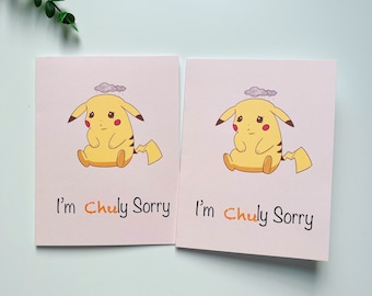 Niedliche Pikachu Entschuldigungskarte - Lustige 'I'm Chuly Sorry' Grußkarte