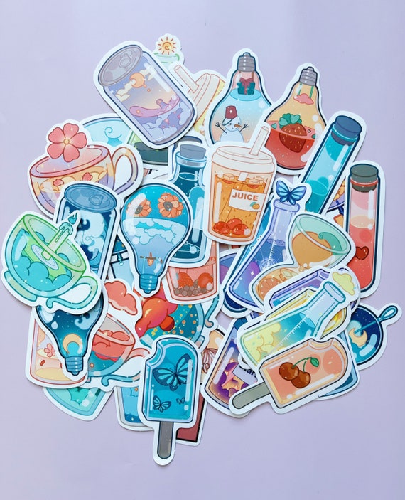 Aesthetic Bottle Sticker Pack-aesthetic Drink-vsco Stickers-waterproof  Stickers-cute Stickers-packaging Stickers 