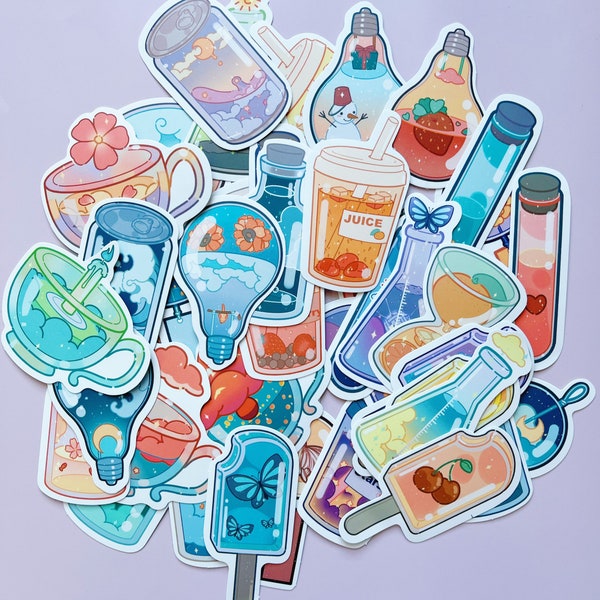 Aesthetic Bottle Sticker Pack-Aesthetic Drink-VSCO Stickers-Waterproof Stickers-Cute Stickers-Packaging Stickers