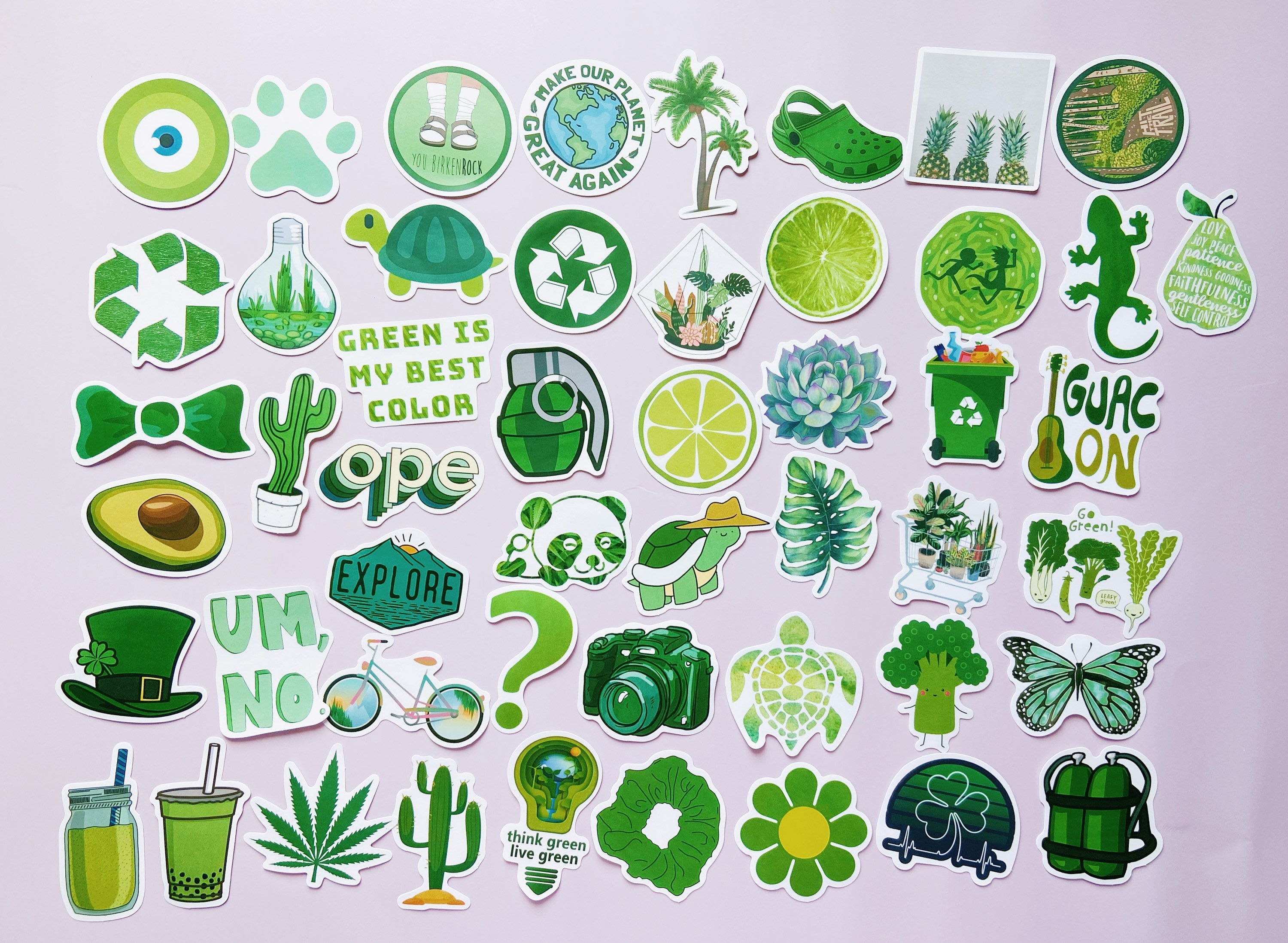 Green Waterproof VSCO Sticker Pack-aesthetic Skateboard Sticker-snowboard  Sticker-notebook Sticker-packaging 