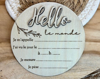 Carte bienvenue à remplir carte de naissance à remplir bébé carte en bois naissance bébé hello le monde