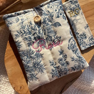 Gevoerde hoes voor boek of e-reader met toile de joule-print, gepersonaliseerde bladwijzer, pocket- of paperbackformaat, boekbeschermer, Kindle-hoes