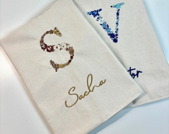Personalized embroidered cotton health record cover for girls and boys, birth gift