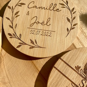 Sous verre en bambou personnalisé mariage anniversaire dessous de verre en bois cadeau personnalisé image 2