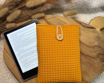 Bolsa de lã para livros ou e-readers em tecido de favo de mel e pequeno coração, formato de bolso ou brochura, ideia de presente, protetor de livros, capa para Kindle