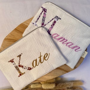 Personalized pouch in double cotton gauze embroidered makeup pouch gift idea makeup bag image 7