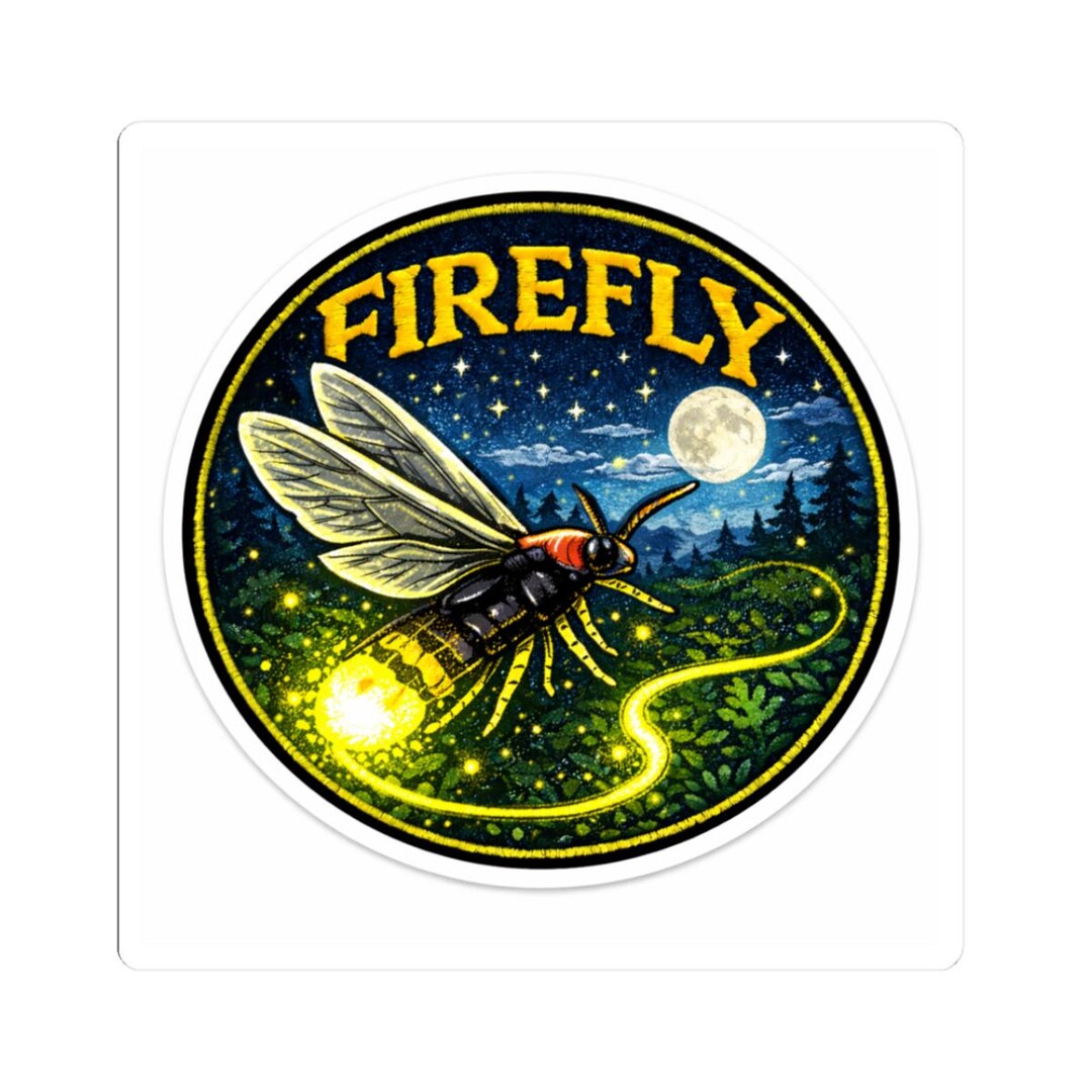 Firefly Night Illustration Sticker | Glow Bug Round Kiss-cut Sticker - Etsy
