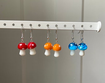 Glass Mushroom Earrings (13 colors available!) on 14k gold filled or sterling silver