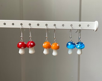 Glass Mushroom Earrings (13 colors available!) on 14k gold filled or sterling silver